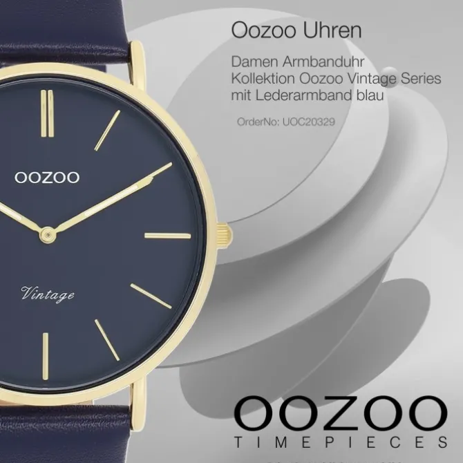 Oozoo Damen Armbanduhr Vintage Analog Leder blau UOC20329