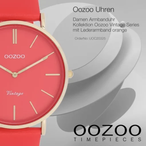 Oozoo Damen Armbanduhr Vintage Analog Leder orange rot UOC20325