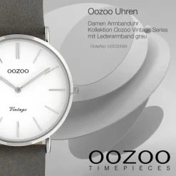 Oozoo Damen Armbanduhr Vintage Analog Leder grau UOC20084