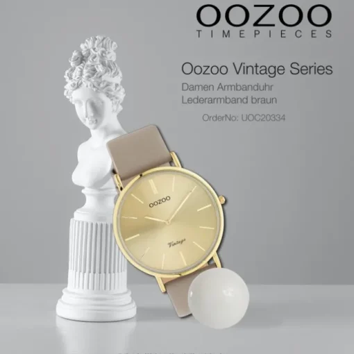 Oozoo Damen Armbanduhr Vintage Series Analog Leder braun grau UOC20334