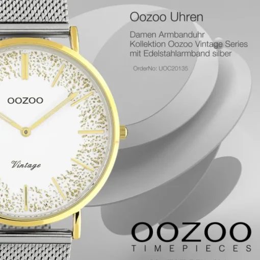Oozoo Damen Armbanduhr Vintage C20135 Analog Edelstahl silber UOC20135