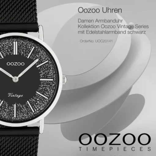 Oozoo Damen Armbanduhr Vintage C20141 Analog Edelstahl schwarz UOC20141
