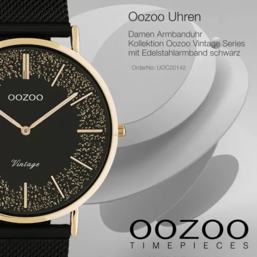 Oozoo Damen Armbanduhr Vintage C20142 Analog Edelstahl schwarz UOC20142