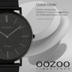 Oozoo Damen Armbanduhr Vintage C20144 Analog Edelstahl schwarz UOC20144