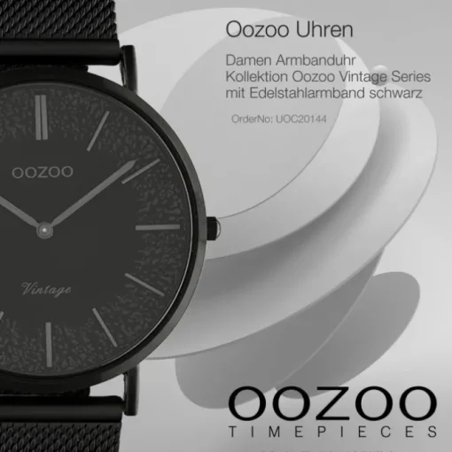 Oozoo Damen Armbanduhr Vintage C20144 Analog Edelstahl schwarz UOC20144