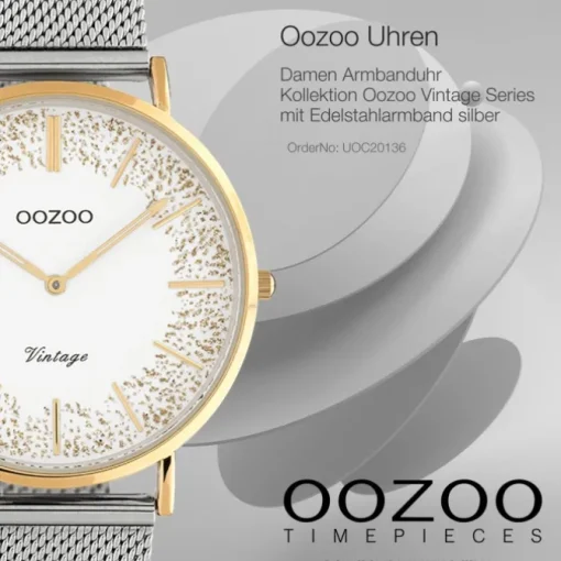 Oozoo Damen Armbanduhr Vintage C20136 Analog Edelstahl silber UOC20136