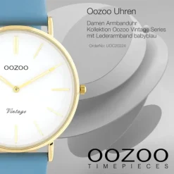 Oozoo Damen Armbanduhr Vintage C20224 Analog Leder babyblau UOC20224