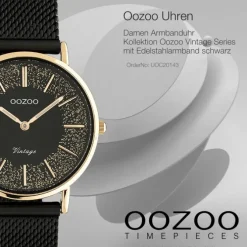 Oozoo Damen Armbanduhr Vintage C20143 Analog Edelstahl schwarz UOC20143
