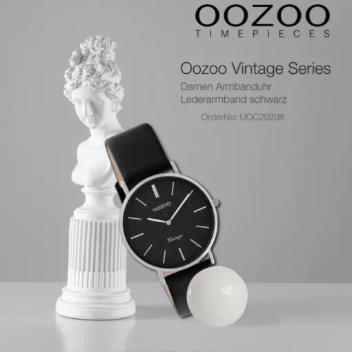 Oozoo Damen Armbanduhr Vintage Series C20208 Analog Leder schwarz UOC20208