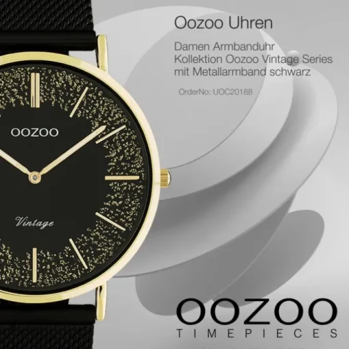 Oozoo Damen Armbanduhr Vintage Series Analog Metall Mesh schwarz UOC20188