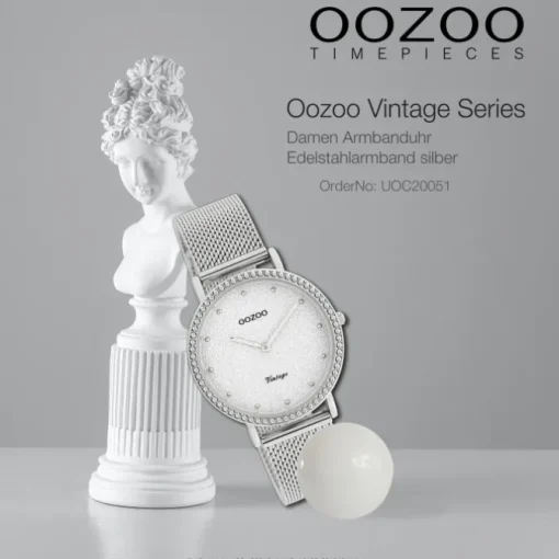 Oozoo Damen Armbanduhr Vintage Analog Edelstahl silber UOC20051