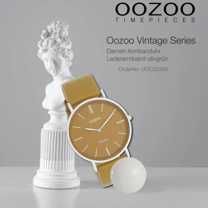 Oozoo Damen Armbanduhr Vintage Analog Leder olivgrün UOC20326