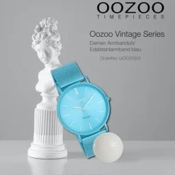 Oozoo Damen Armbanduhr Vintage Analog Edelstahl blau UOC20331