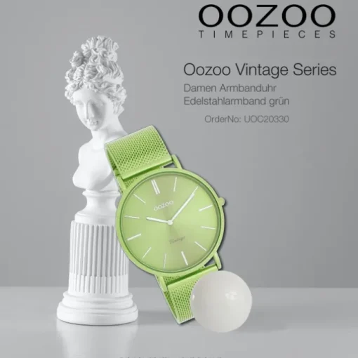 Oozoo Damen Armbanduhr Vintage Analog Edelstahl grün UOC20330