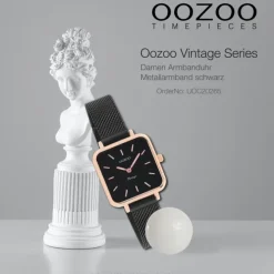 Oozoo Damen Armbanduhr Vintage Series Analog Metall Mesh schwarz UOC20265