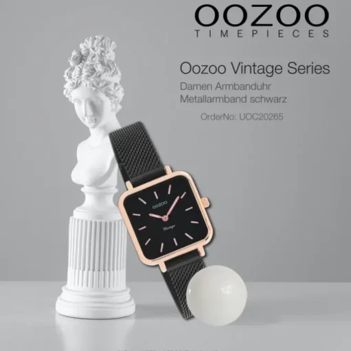 Oozoo Damen Armbanduhr Vintage Series Analog Metall Mesh schwarz UOC20265