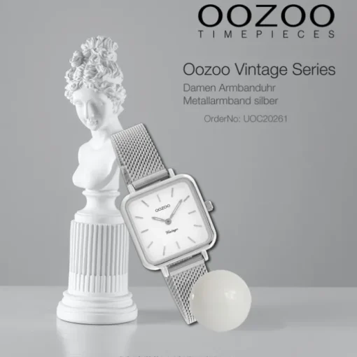 Oozoo Damen Armbanduhr Vintage Series Analog Metall Mesh silber UOC20261