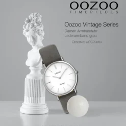 Oozoo Damen Armbanduhr Vintage Analog Leder grau UOC20084