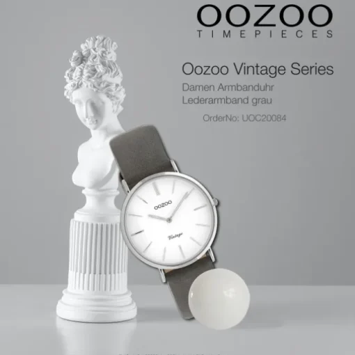 Oozoo Damen Armbanduhr Vintage Analog Leder grau UOC20084