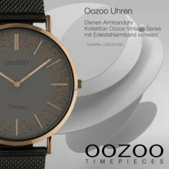Oozoo Damen Armbanduhr Vintage C20139 Analog Edelstahl schwarz UOC20139