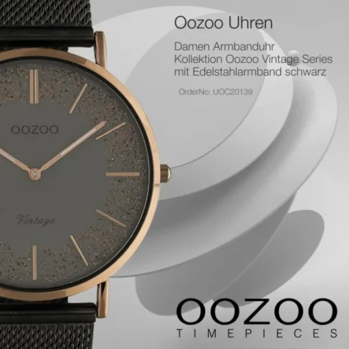 Oozoo Damen Armbanduhr Vintage C20139 Analog Edelstahl schwarz UOC20139