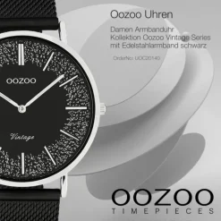 Oozoo Damen Armbanduhr Vintage C20140 Analog Edelstahl schwarz UOC20140