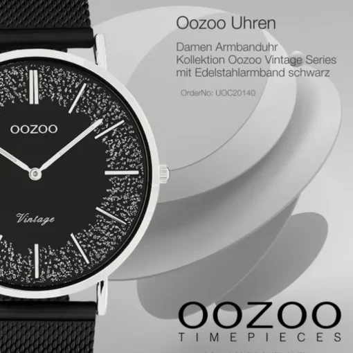 Oozoo Damen Armbanduhr Vintage C20140 Analog Edelstahl schwarz UOC20140