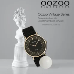 Oozoo Damen Armbanduhr Vintage C20142 Analog Edelstahl schwarz UOC20142