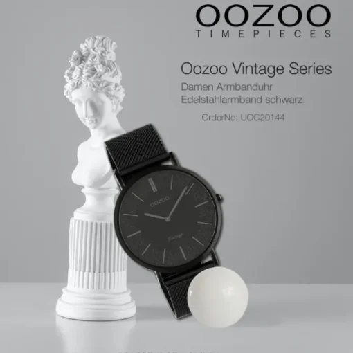 Oozoo Damen Armbanduhr Vintage C20144 Analog Edelstahl schwarz UOC20144