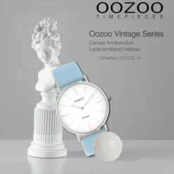 Oozoo Damen Armbanduhr Vintage C20216 Analog Leder hellblau UOC20216