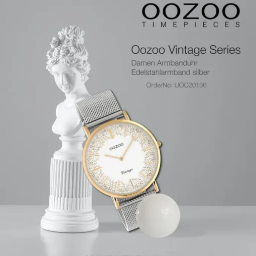 Oozoo Damen Armbanduhr Vintage C20136 Analog Edelstahl silber UOC20136