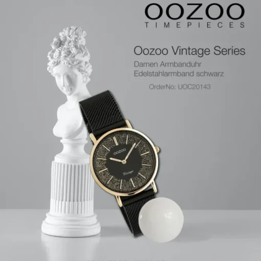 Oozoo Damen Armbanduhr Vintage C20143 Analog Edelstahl schwarz UOC20143