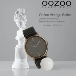 Oozoo Damen Armbanduhr Vintage C20139 Analog Edelstahl schwarz UOC20139