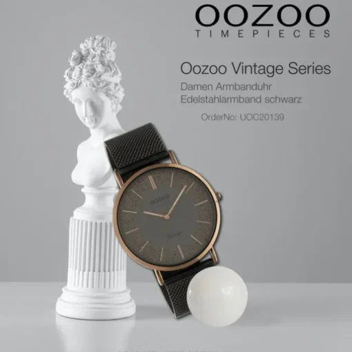 Oozoo Damen Armbanduhr Vintage C20139 Analog Edelstahl schwarz UOC20139