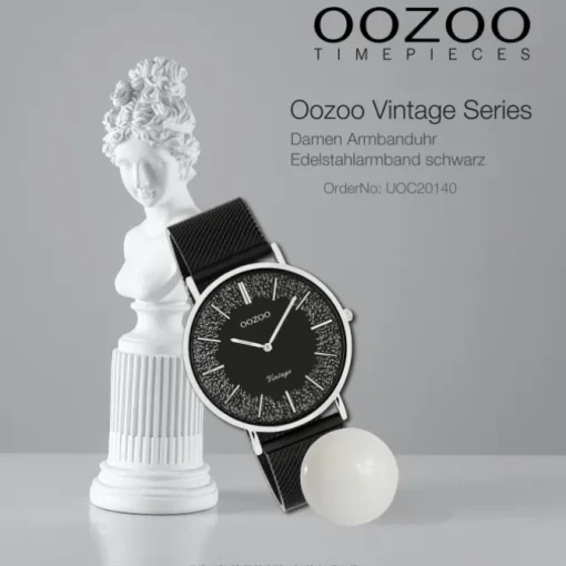 Oozoo Damen Armbanduhr Vintage C20140 Analog Edelstahl schwarz UOC20140