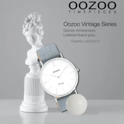 Oozoo Damen Armbanduhr Vintage C20147 Analog Leder grau UOC20147