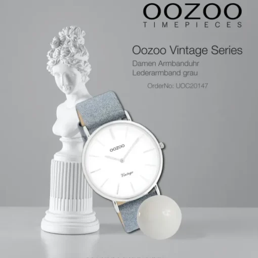 Oozoo Damen Armbanduhr Vintage C20147 Analog Leder grau UOC20147