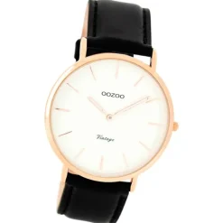 Oozoo Damen Herren-Uhr Ultra Slim Quarzuhr Leder-Armband schwarz UOC7761