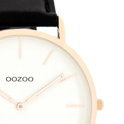Oozoo Damen Herren-Uhr Ultra Slim Quarzuhr Leder-Armband schwarz UOC7761