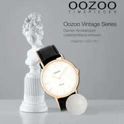 Oozoo Damen Herren-Uhr Ultra Slim Quarzuhr Leder-Armband schwarz UOC7761