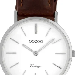 Oozoo Damenuhr Slim Quarzuhr mit braunem Leder-Armband UOC9835