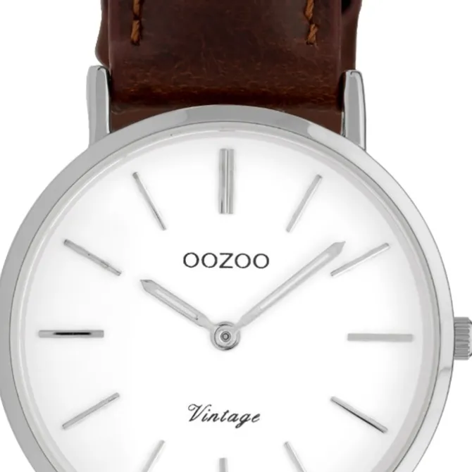 Oozoo Damenuhr Slim Quarzuhr mit braunem Leder-Armband UOC9835