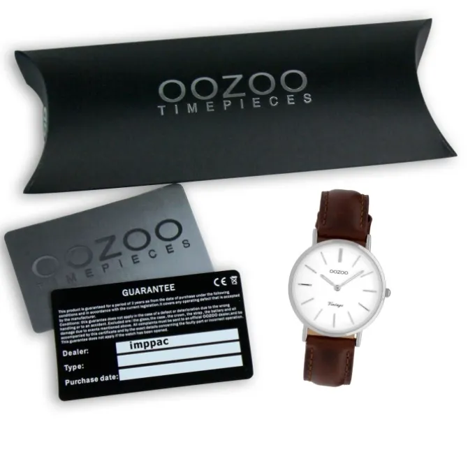 Oozoo Damenuhr Slim Quarzuhr mit braunem Leder-Armband UOC9835
