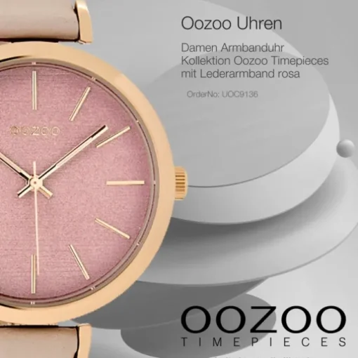 Oozoo Damen-Uhr Timepieces Quarzuhr C9136 Leder-Armband rosa UOC9136