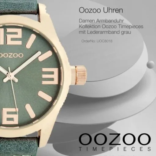 Oozoo Damen-Uhr Timepieces Quarzuhr C8018 Leder-Armband grau UOC8018