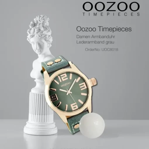 Oozoo Damen-Uhr Timepieces Quarzuhr C8018 Leder-Armband grau UOC8018