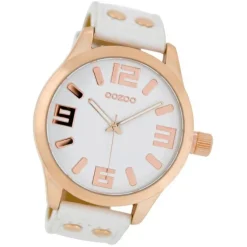 OOZOO Damenuhr weiß/rosegold 46mm, Uhr mit Leder-Armband UOC1150