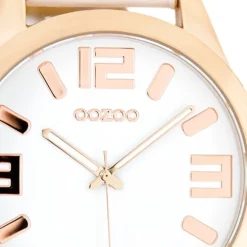 OOZOO Damenuhr weiß/rosegold 46mm, Uhr mit Leder-Armband UOC1150
