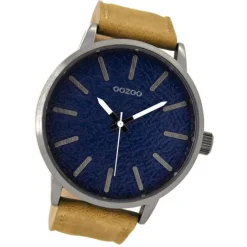Oozoo Herren Armbanduhr silber Timepieces Quarz C9026 Lederarmband braun UOC9026