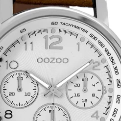 Oozoo Herren Armbanduhr silber Timepieces Quarz C9455 Lederarmband braun UOC9455